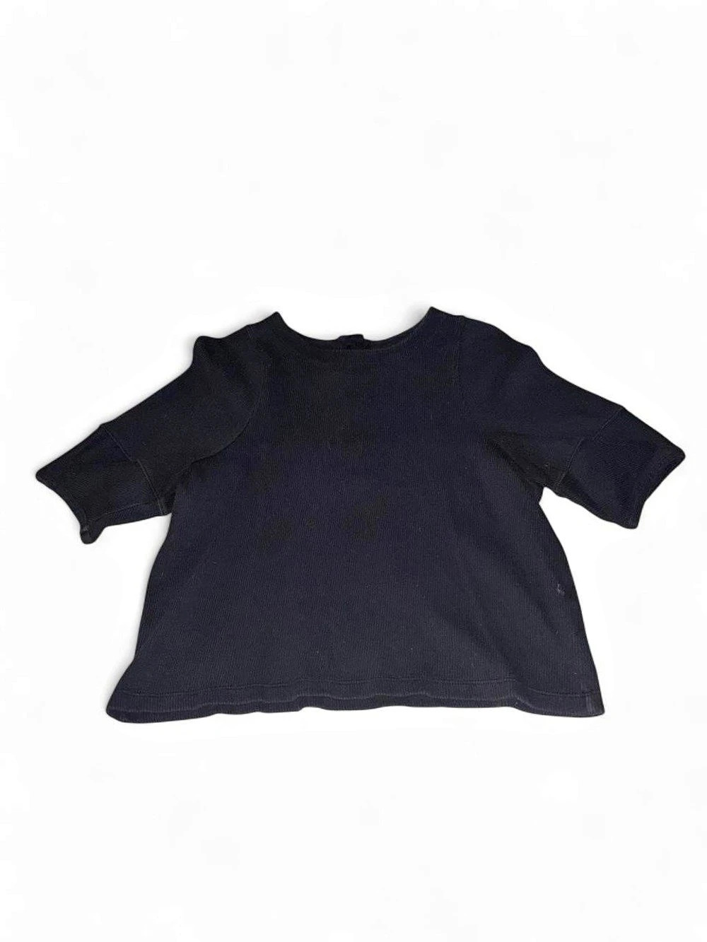 Madewell Waffle Button-Back Top Black Short Sleeve Small